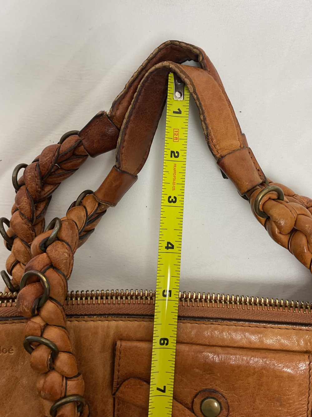 Chloé Paddington Style Tan Leather Satchel Braided Handles Gold Hardware - Picture 9 of 16